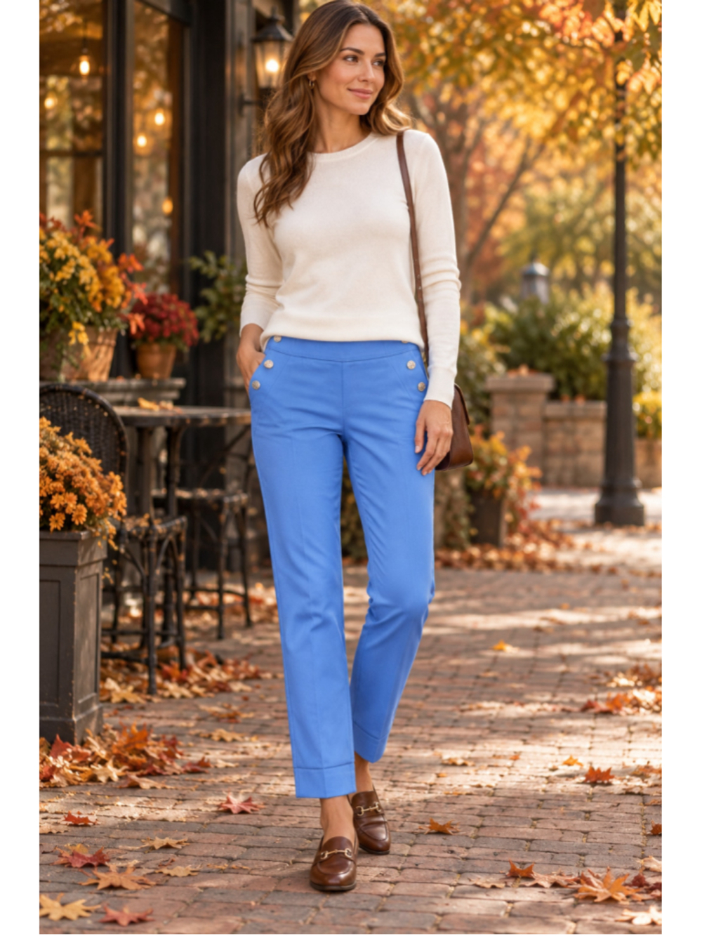 Women's Rafaella Blue Trousers Size 16 Silver Button Detail